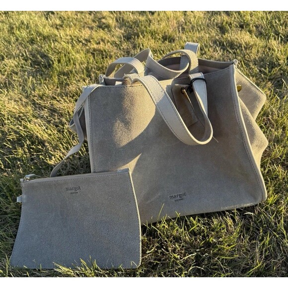 MARGOT NEW YORK JAMEE LEATHER SUEDE DOUBLE HANDLE TOTE BAG W MATCHING WALLET NWT - Picture 1 of 16